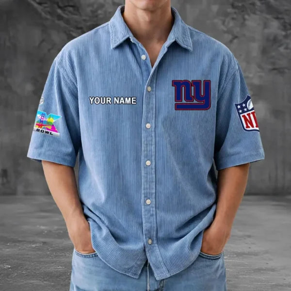 [SPECIAL OFFER] NEW CUSTOMIZED NFL32 NYG NEW YORK GIANTS SEERSUCKER BUTTON SHIRT