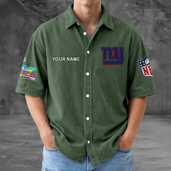 [SPECIAL OFFER] NEW CUSTOMIZED NFL32 NYG NEW YORK GIANTS SEERSUCKER BUTTON SHIRT