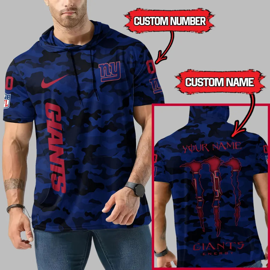 [SPECIAL OFFER] NEW CUSTOMIZED NFL32 NYG NEW YORK GIANTS SHORT SLEEVE HOODIE