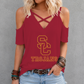 [FAN FAVORITE] NEW CUSTOMIZED NCAA FBS32 USC USC TROJANS CRISS CROSS V-NECK TOP