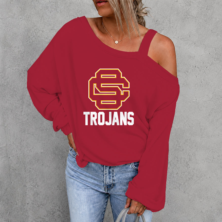 [FAN FAVORITE] NEW CUSTOMIZED NCAA FBS32 USC USC TROJANS WOMEN'S OFF-SHOULDER LONG SLEEVE SHIRT