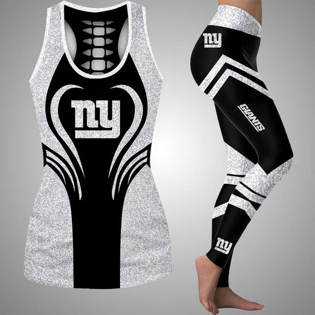 [SPECIAL OFFER] NEW CUSTOMIZED NFL32 NYG NEW YORK GIANTS HOLLOW TANK TOP & LEGGINGS SET