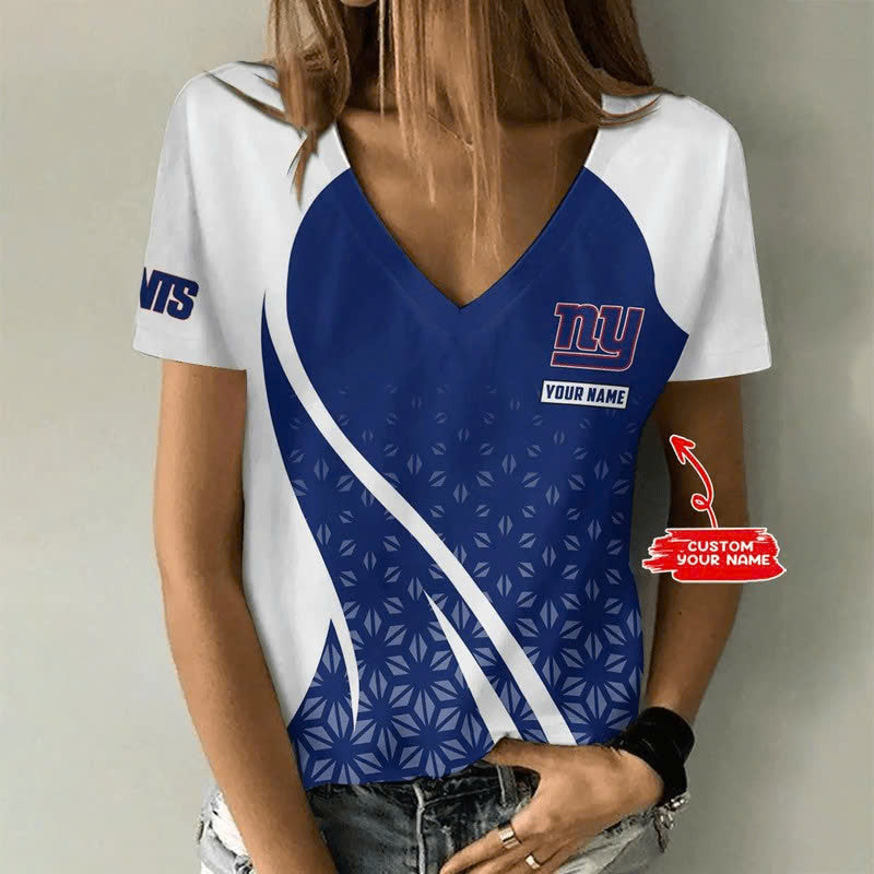 [SPECIAL OFFER] NEW CUSTOMIZED NFL32 NYG NEW YORK GIANTS V-NECK FEMALE SHIRT