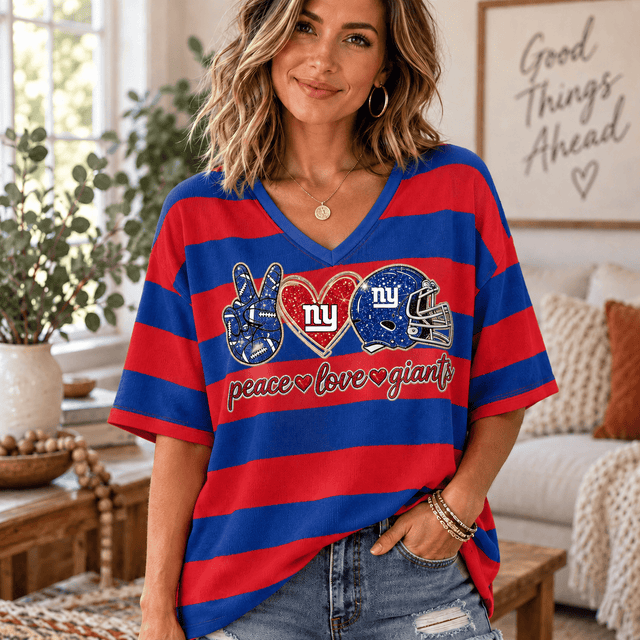 [SPECIAL OFFER] NEW CUSTOMIZED NFL32 NYG NEW YORK GIANTS WOMEN'S HEART V-NECK LONG SLEEVE SHIRT