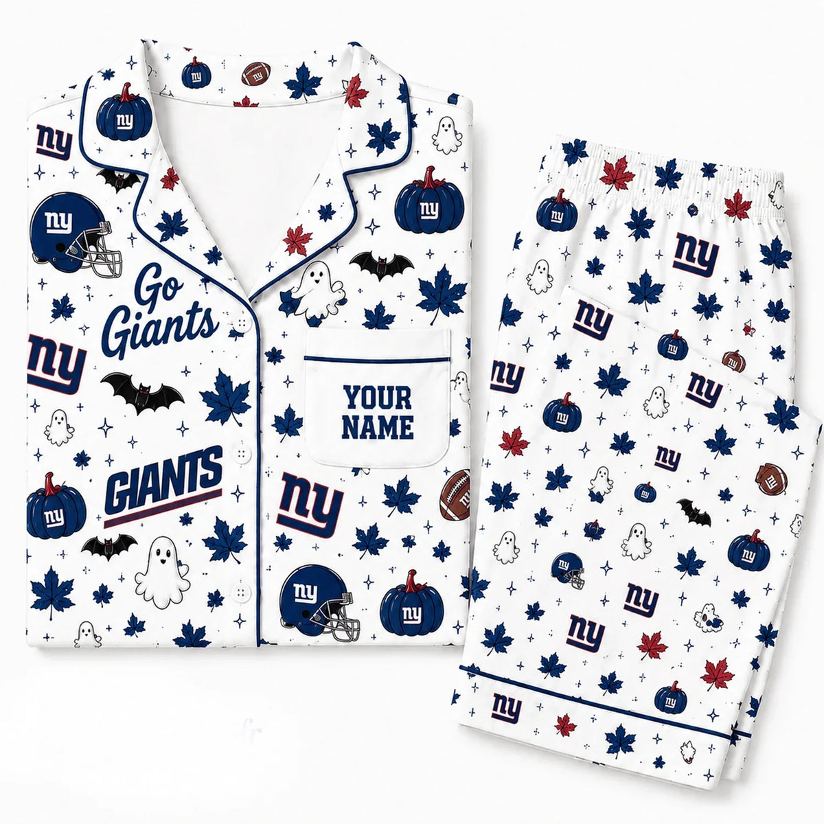 [SPECIAL OFFER] NEW CUSTOMIZED NFL32 NYG NEW YORK GIANTS HALLOWEEN LONG PAJAMAS SET