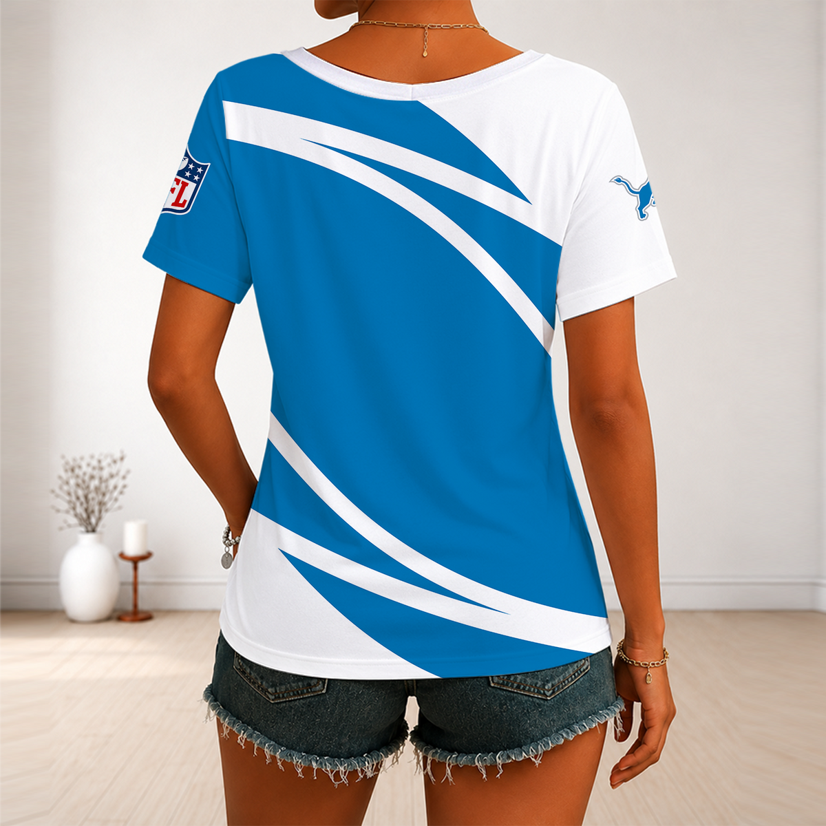 [SPECIAL OFFER] NEW CUSTOMIZED NFL04 DTL DETROIT LIONS V-NECK FEMALE SHIRT