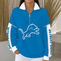 [SPECIAL OFFER] NEW CUSTOMIZED NFL04 DTL DETROIT LIONS QUARTER ZIP RIBBED SWEATER