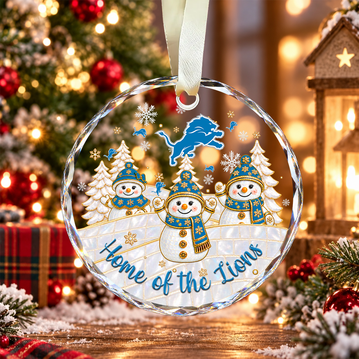 [SPECIAL OFFER] NEW CUSTOMIZED NFL04 DTL DETROIT LIONS ROUND GLASS ORNAMENT