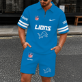 [SPECIAL OFFER] NEW CUSTOMIZED NFL04 DTL DETROIT LIONS QUARTER-ZIP POLO SHIRT & SHORTS SET