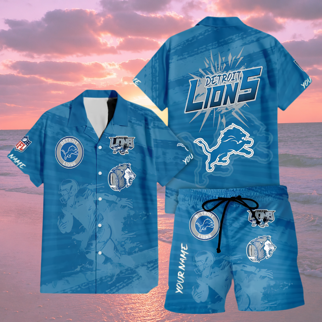 [SPECIAL OFFER] NEW CUSTOMIZED NFL04 DTL DETROIT LIONS UNISEX HAWAIIAN SHIRT & SHORTS SET