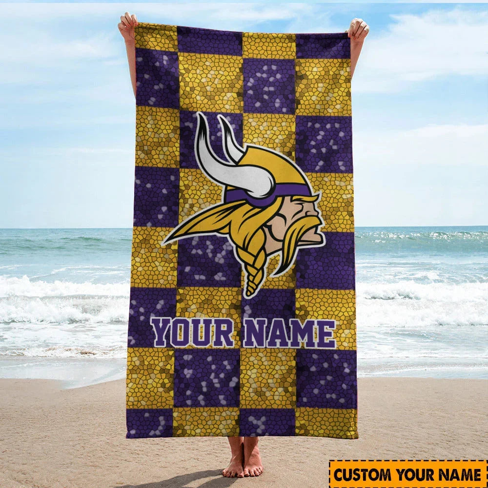 [SPECIAL OFFER] NEW CUSTOMIZED NFL05 MVK MINNESOTA VIKINGS BEACH TOWEL