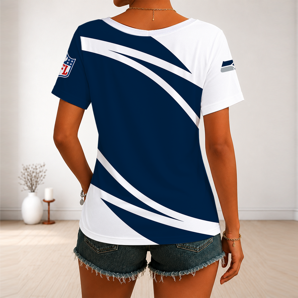 [SPECIAL OFFER] NEW CUSTOMIZED NFL06 SSH SEATTLE SEAHAWKS V-NECK FEMALE SHIRT