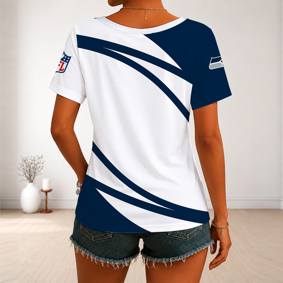 [SPECIAL OFFER] NEW CUSTOMIZED NFL06 SSH SEATTLE SEAHAWKS V-NECK FEMALE SHIRT