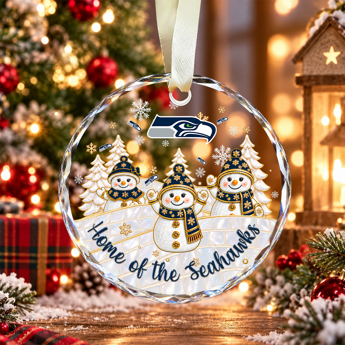 [SPECIAL OFFER] NEW CUSTOMIZED NFL06 SSH SEATTLE SEAHAWKS ROUND GLASS ORNAMENT