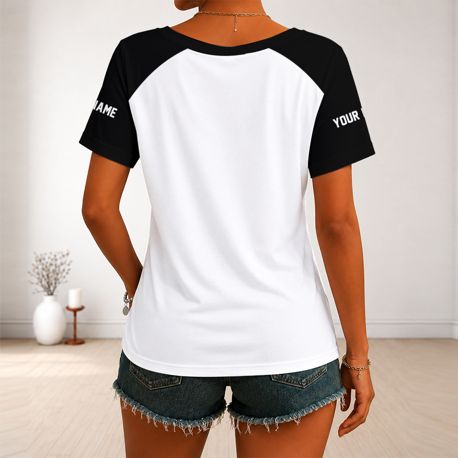 [SPECIAL OFFER] NEW CUSTOMIZED NFL07 LVR LAS VEGAS RAIDERS V-NECK FEMALE SHIRT