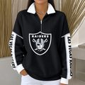 [SPECIAL OFFER] NEW CUSTOMIZED NFL07 LVR LAS VEGAS RAIDERS QUARTER ZIP RIBBED SWEATER