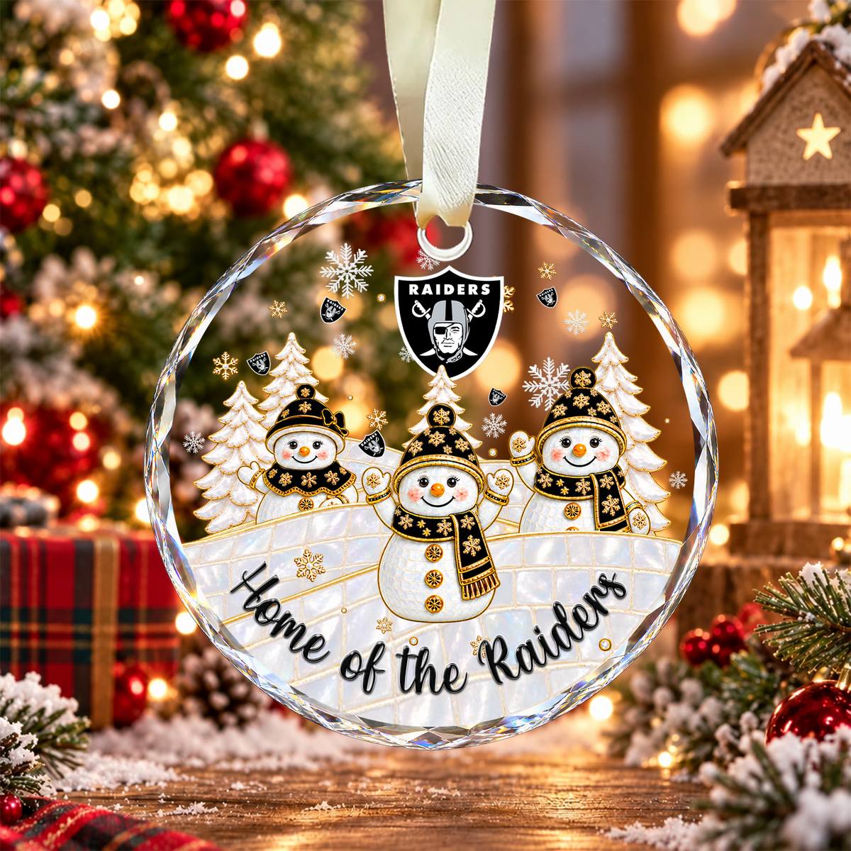[SPECIAL OFFER] NEW CUSTOMIZED NFL07 LVR LAS VEGAS RAIDERS ROUND GLASS ORNAMENT