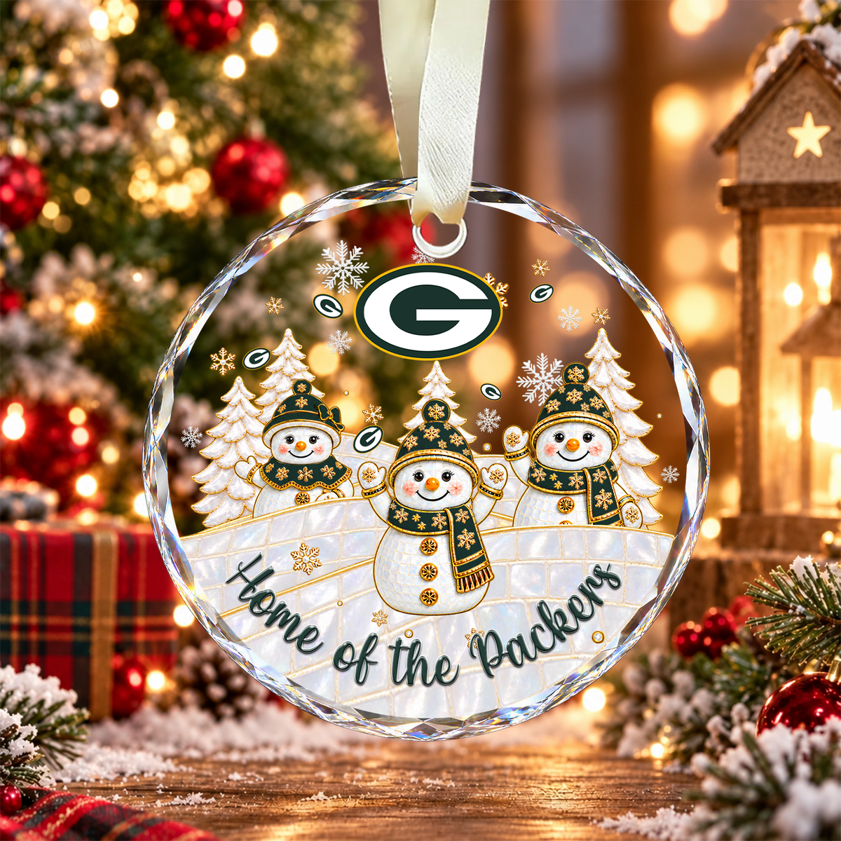 [SPECIAL OFFER] NEW CUSTOMIZED NFL08 GBP GREEN BAY PACKERS ROUND GLASS ORNAMENT