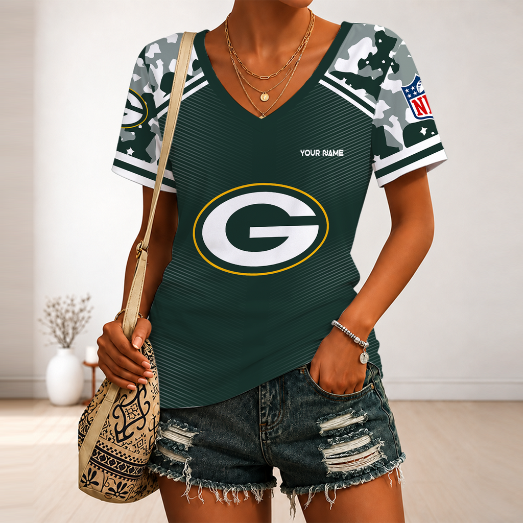 [SPECIAL OFFER] NEW CUSTOMIZED NFL08 GBP GREEN BAY PACKERS V-NECK FEMALE SHIRT
