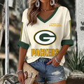 [SPECIAL OFFER] NEW CUSTOMIZED NFL08 GBP GREEN BAY PACKERS WOMEN'S HEART V-NECK LONG SLEEVE SHIRT