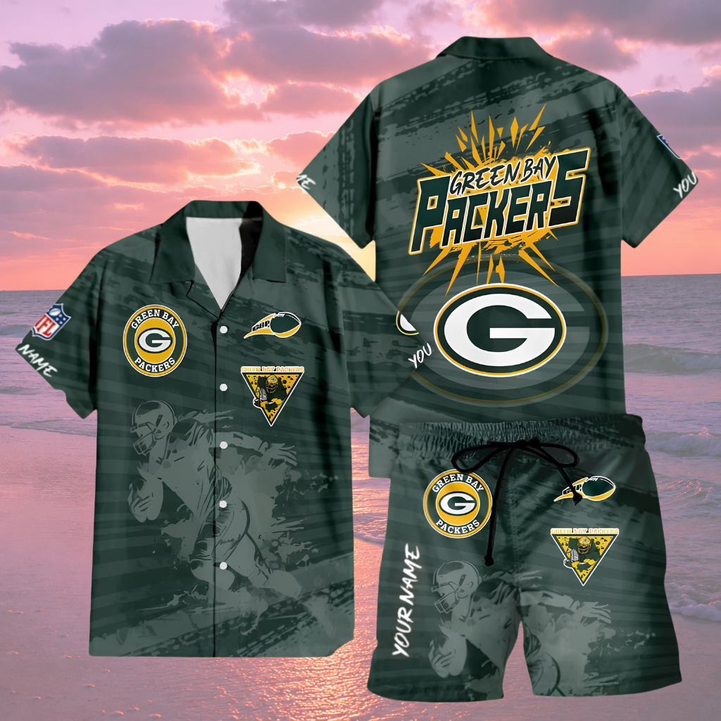[SPECIAL OFFER] NEW CUSTOMIZED NFL08 GBP GREEN BAY PACKERS UNISEX HAWAIIAN SHIRT & SHORTS SET