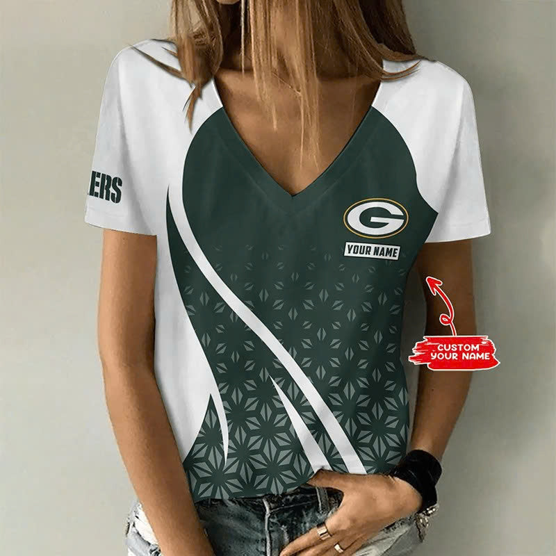 [SPECIAL OFFER] NEW CUSTOMIZED NFL08 GBP GREEN BAY PACKERS V-NECK FEMALE SHIRT