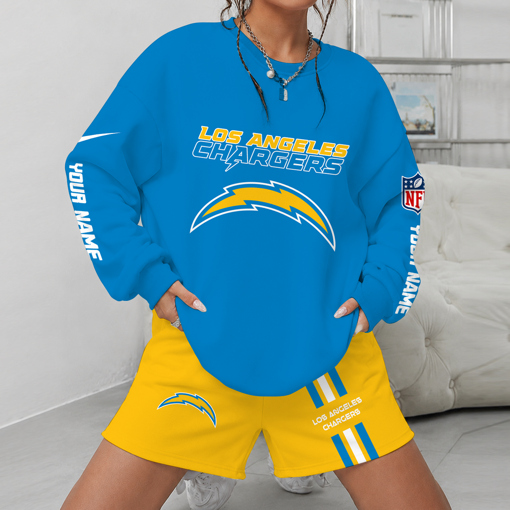 [SPECIAL OFFER] NEW CUSTOMIZED NFL09 LAC LOS ANGELES CHARGERS UNISEX SWEATSHIRT & SHORTS SET