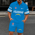 [SPECIAL OFFER] NEW CUSTOMIZED NFL09 LAC LOS ANGELES CHARGERS QUARTER-ZIP POLO SHIRT & SHORTS SET