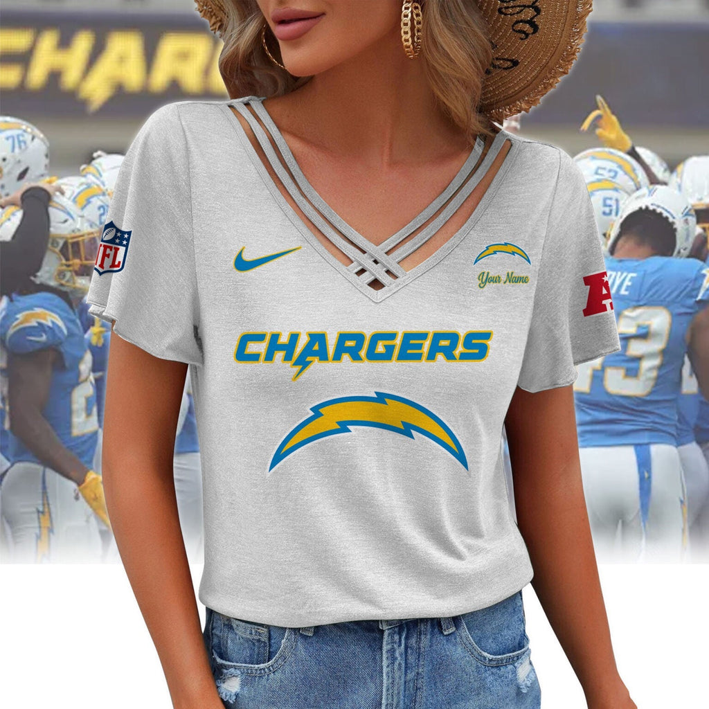 [SPECIAL OFFER] NEW CUSTOMIZED NFL09 LAC LOS ANGELES CHARGERS V-NECK SHIRT