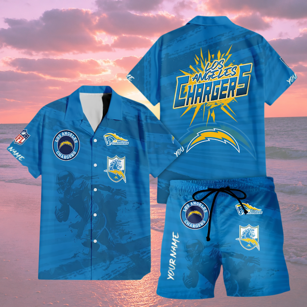 [SPECIAL OFFER] NEW CUSTOMIZED NFL09 LAC LOS ANGELES CHARGERS UNISEX HAWAIIAN SHIRT & SHORTS SET