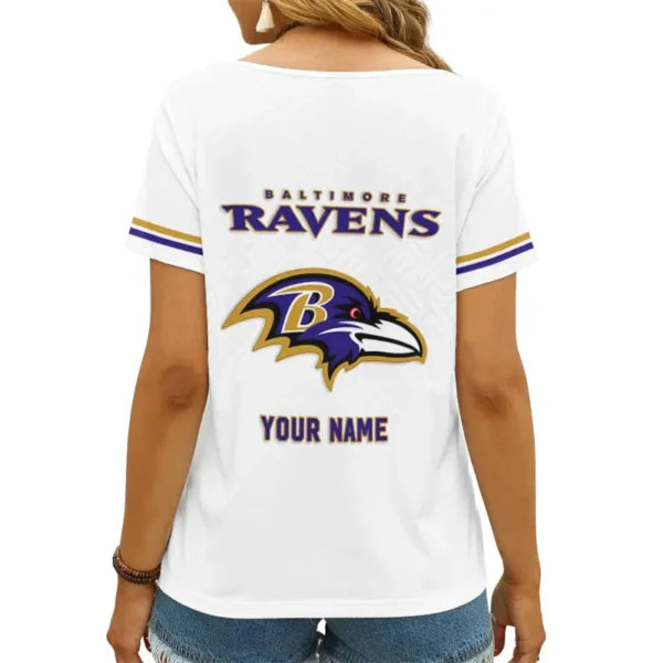 [SPECIAL OFFER] NEW CUSTOMIZED NFL28 BTR BALTIMORE RAVENS V-NECK FEMALE SHIRT