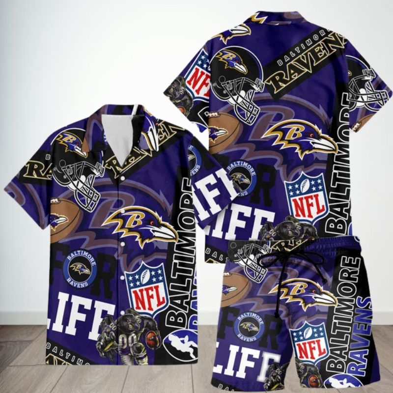 [SPECIAL OFFER] NEW CUSTOMIZED NFL28 BTR BALTIMORE RAVENS UNISEX HAWAIIAN SHIRT & SHORTS SET