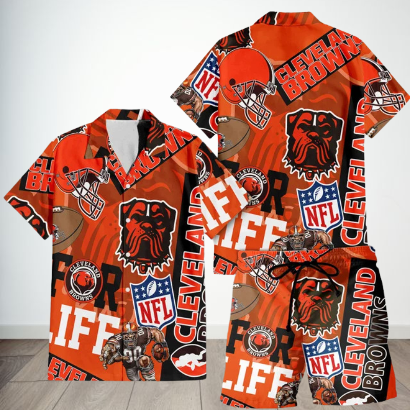 [SPECIAL OFFER] NEW CUSTOMIZED NFL29 CLB CLEVELAND BROWNS UNISEX HAWAIIAN SHIRT & SHORTS SET