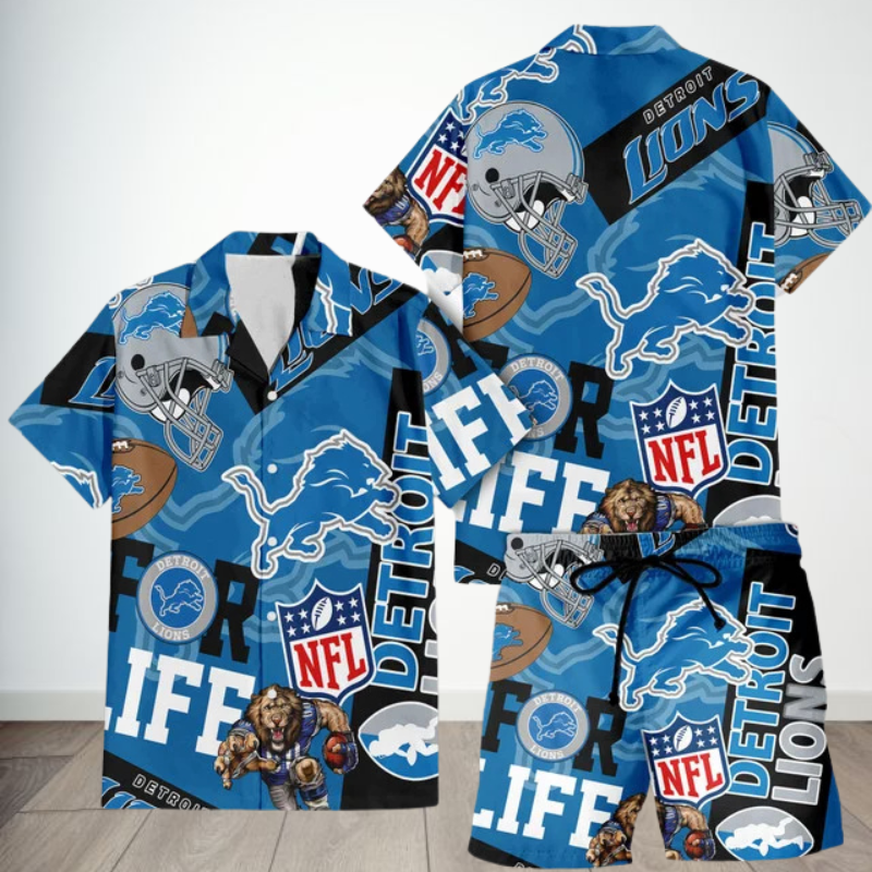 [SPECIAL OFFER] NEW CUSTOMIZED NFL04 DTL DETROIT LIONS UNISEX HAWAIIAN SHIRT & SHORTS SET