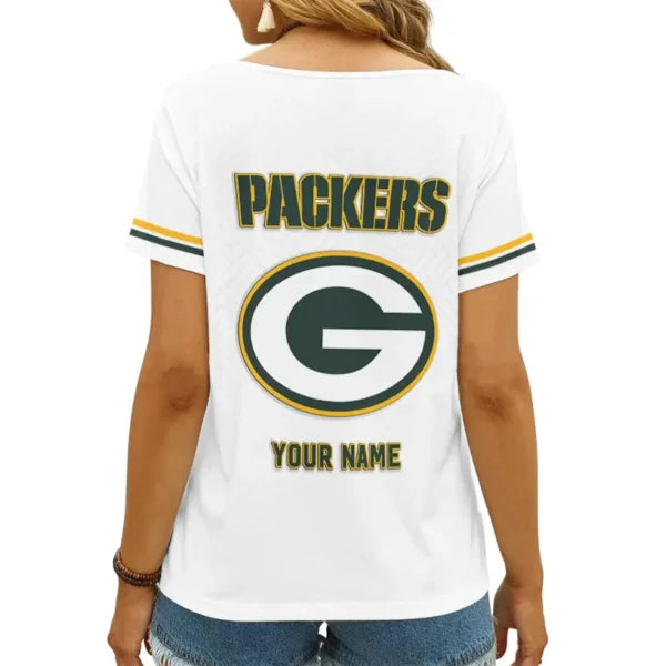 [SPECIAL OFFER] NEW CUSTOMIZED NFL08 GBP GREEN BAY PACKERS V-NECK FEMALE SHIRT