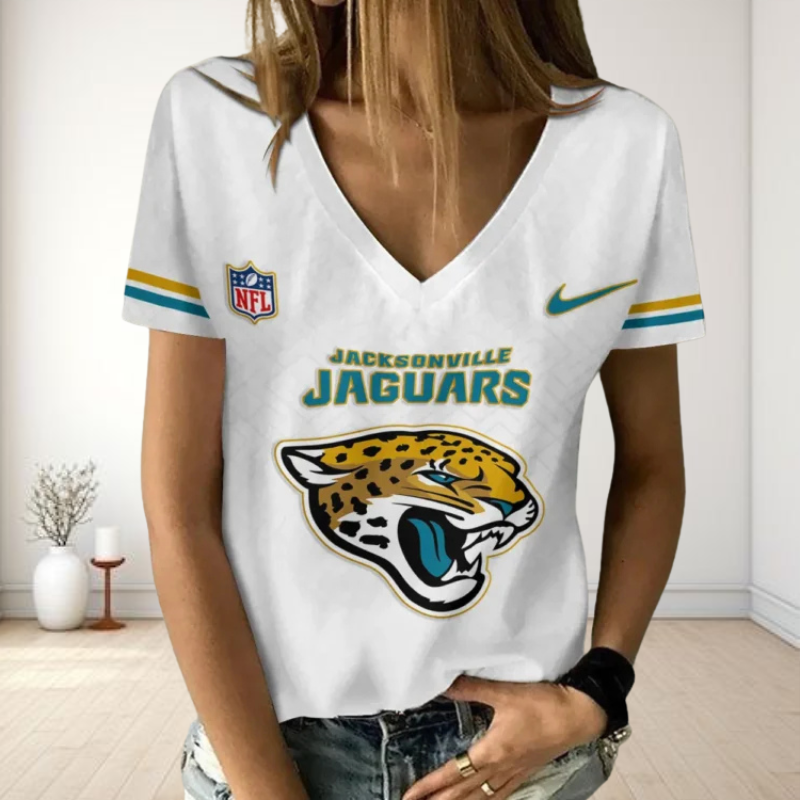 [SPECIAL OFFER] NEW CUSTOMIZED NFL30 JSJ JACKSONVILLE JAGUARS V-NECK FEMALE SHIRT