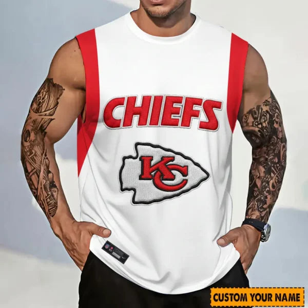 [SPECIAL OFFER] NEW CUSTOMIZED NFL01 KCC KANSAS CITY CHIEFS TANKTOP & GYM SHIRT