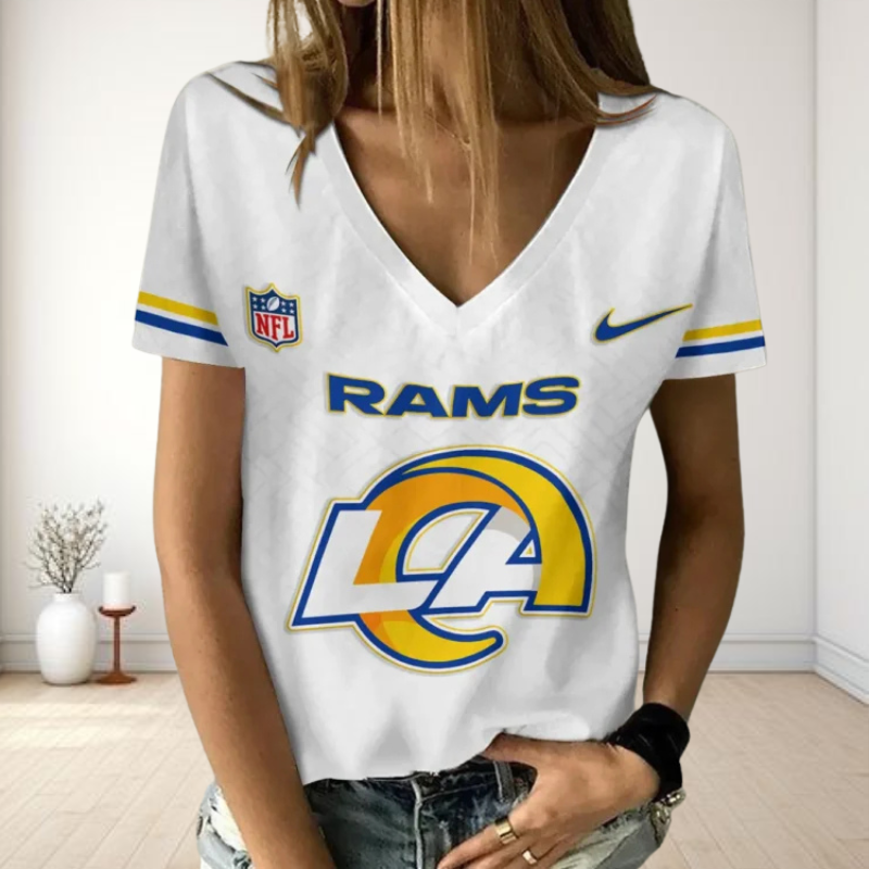 [SPECIAL OFFER] NEW CUSTOMIZED NFL22 LAR LOS ANGELES RAMS V-NECK FEMALE SHIRT