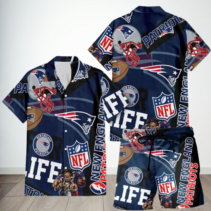 [SPECIAL OFFER] NEW CUSTOMIZED NFL27 NEP NEW ENGLAND PATRIOTS UNISEX HAWAIIAN SHIRT & SHORTS SET