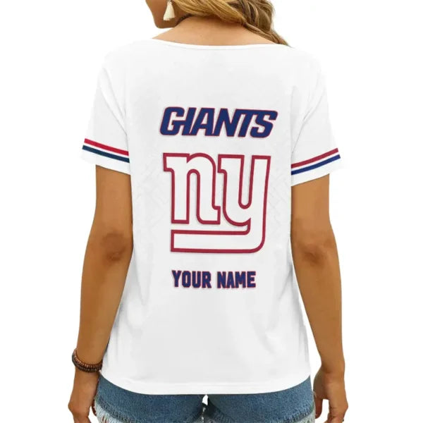 [SPECIAL OFFER] NEW CUSTOMIZED NFL32 NYG NEW YORK GIANTS V-NECK FEMALE SHIRT